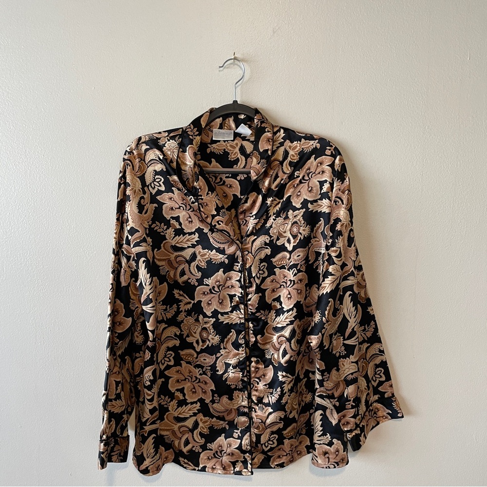Adonna Black and Tan Floral Button Down Shirt